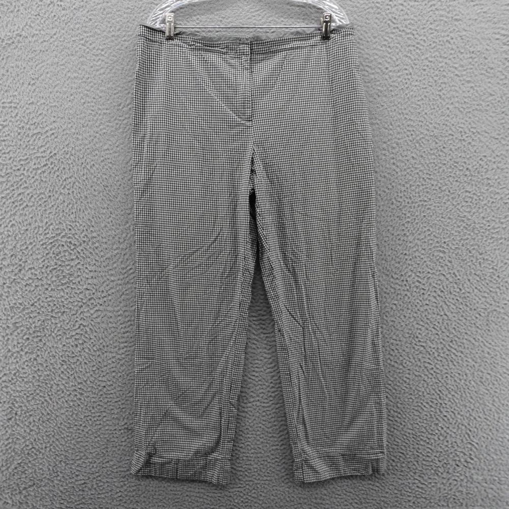 Talbots Gingham Stretch Pants 16 Black White Pull On Ankle‎ Womens Cotton Blend